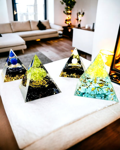 Orgoniittipyramidi sitruunalla ja turkoosilla – Chakran energian generaattori, Reiki-työkalu, medita decoration