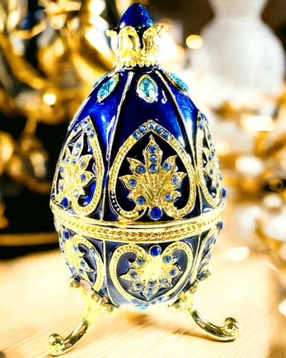 Eksklusiivinen Fabergé-muna - tumma sininen väri – Koristeellinen emalinen korurasia